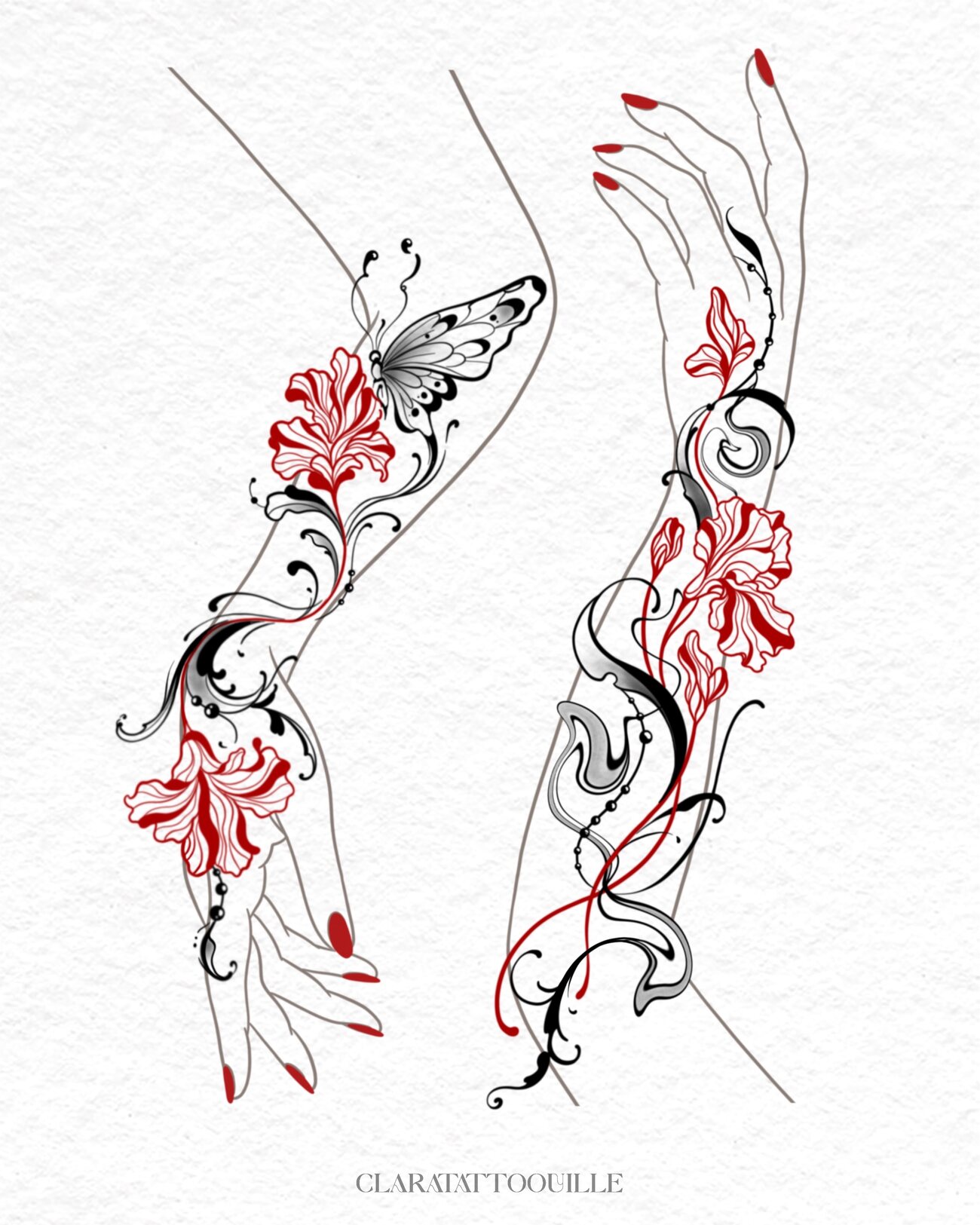 Ornement abstrait rouge et noir, par Clara Guilloud