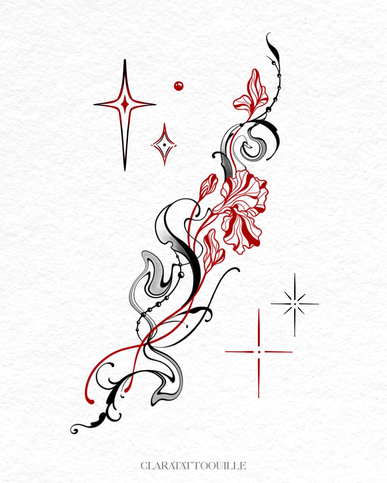 Composition abstraite rouge et noir, par Clara Guilloud