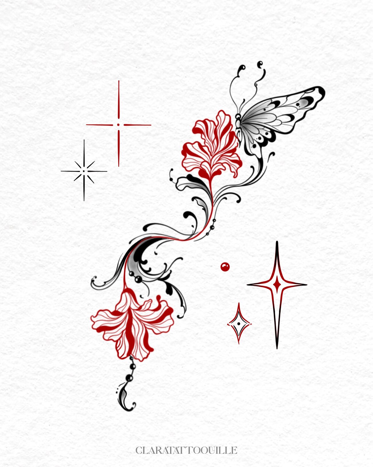 Sigil floral abstrait rouge et noir, par Clara Guilloud
